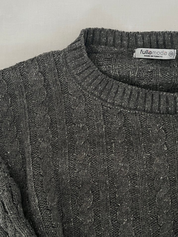 Gri Örgü Yün Kadın Kazak - Görsel 2
