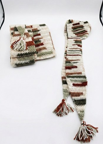 Linora Bohem Örgü Kapüşonlu Şal - Görsel 3