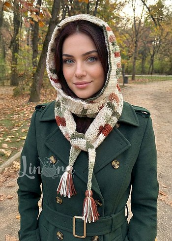 Linora Bohem Örgü Kapüşonlu Şal - Görsel 2