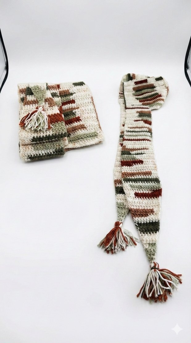 Linora Bohem Örgü Kapüşonlu Şal - Görsel 3