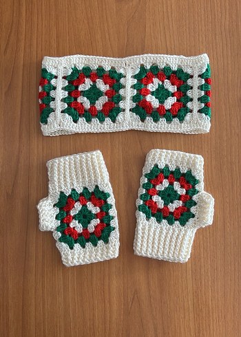 Linora Renkli Örgü Kadın Eldiven ve Saç Bandı Seti - Görsel 3