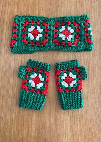 Linora Renkli Örgü Kadın Eldiven ve Saç Bandı Seti - Görsel 2