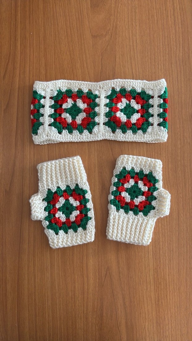 Linora Renkli Örgü Kadın Eldiven ve Saç Bandı Seti - Görsel 3