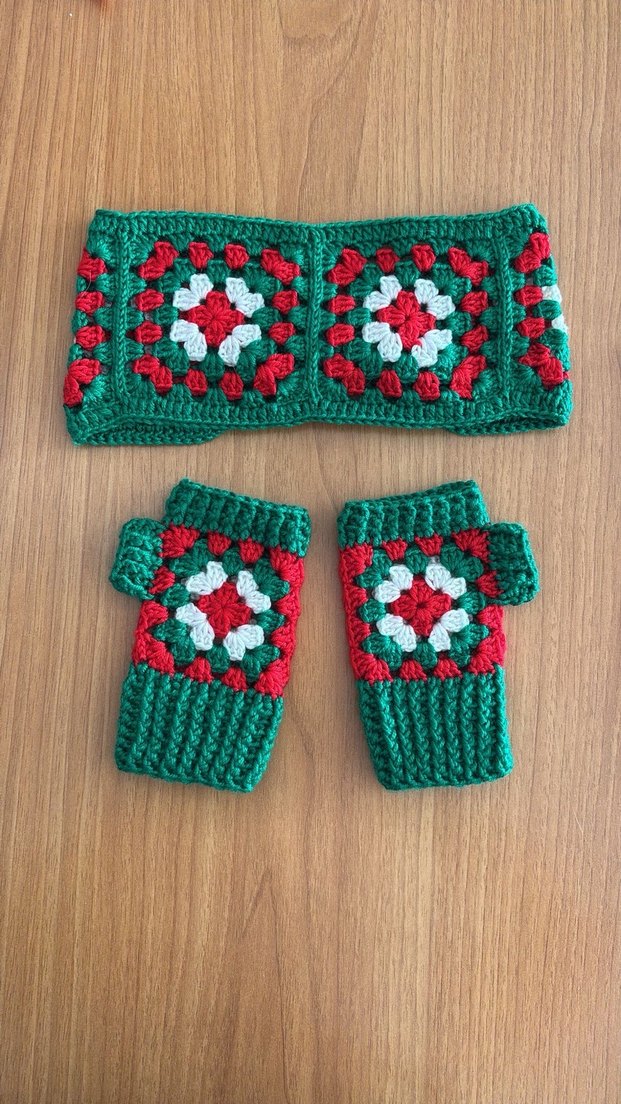 Linora Renkli Örgü Kadın Eldiven ve Saç Bandı Seti - Görsel 2