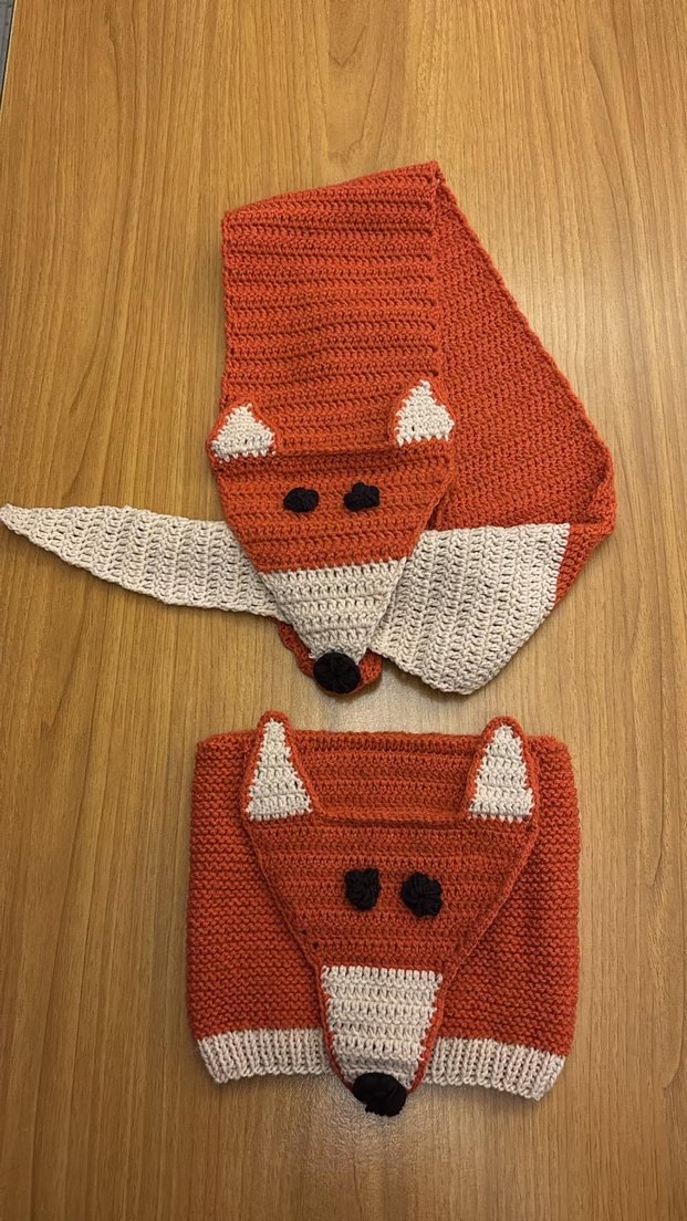 Çocuklar için Örgü Tilki Bere Atkı - Görsel 3