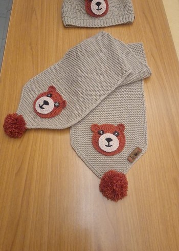 Gri Örgü Çocuk Bere ve Atkı Seti - Görsel 2