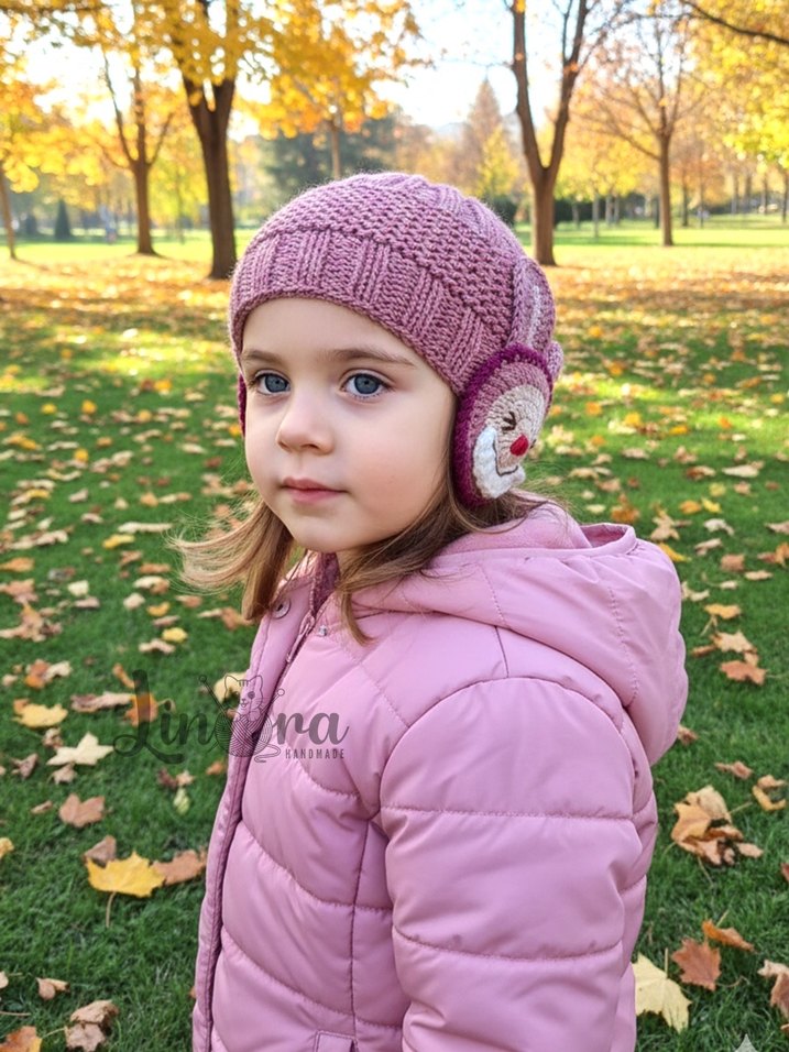 Pembe Örgü Tavşanlı Çocuk Bere Atkı - Görsel 2