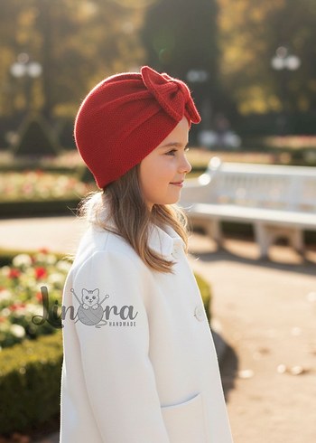 Kız Çocuk Kırmızı Fiyonklu Bere - Görsel 2