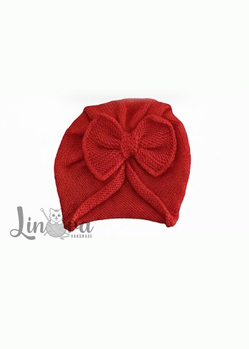 Kız Çocuk Kırmızı Fiyonklu Bere - Görsel 3