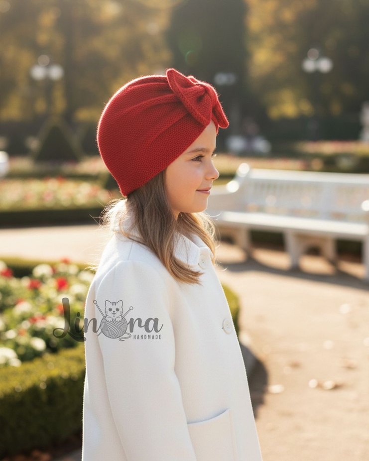Kız Çocuk Kırmızı Fiyonklu Bere - Görsel 2