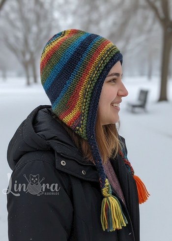 Linora Çok Renkli Örgü Kadın Bere - Görsel 2