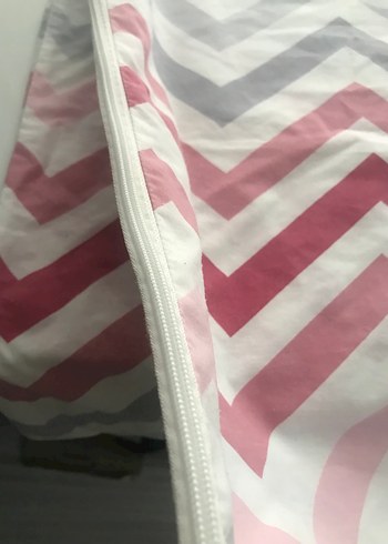 Pembe ve gri baskılı beşik yatak yüzü.  En. 65. Boy.  120 - Görsel 4