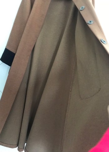 Uzun Kahverengi Kadın Kaban Siyah Cepli - Görsel 8