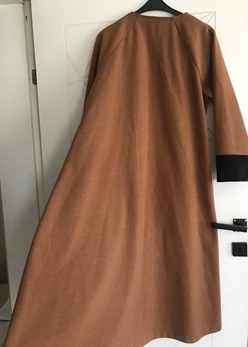 Uzun Kahverengi Kadın Kaban Siyah Cepli - Görsel 4