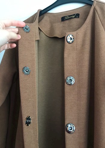 Uzun Kahverengi Kadın Kaban Siyah Cepli - Görsel 5