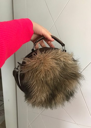 Kürk Detaylı Kahverengi Süet Kadın Çanta - Görsel 2