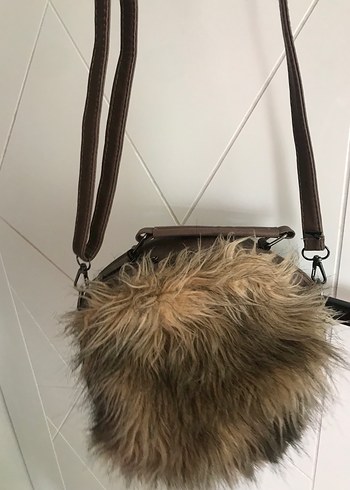 Kürk Detaylı Kahverengi Süet Kadın Çanta - Görsel 6