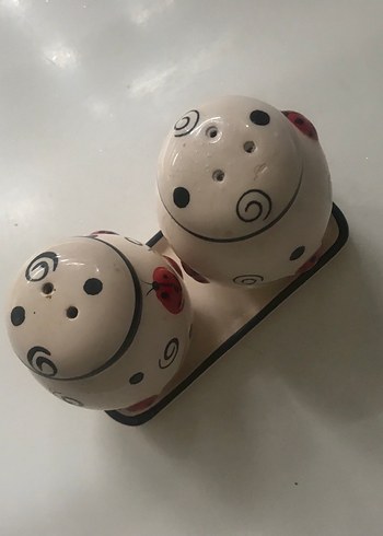 Renkli Desenli Seramik Tuzluk ve Biberlik Seti - Görsel 2