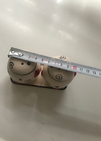 Renkli Desenli Beyaz Tuzluk ve Biberlik Seti - Görsel 2