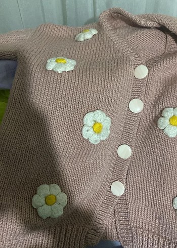 Nakışlı Pembe Bohem Örgü Hırka - Görsel 2