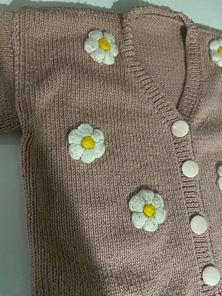 Nakışlı Pembe Bohem Örgü Hırka - Görsel 3