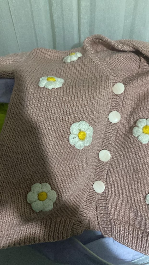 Nakışlı Pembe Bohem Örgü Hırka - Görsel 2