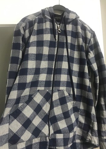 Gri Ekose Desenli Kapüşonlu Polar Ceket - Görsel 3