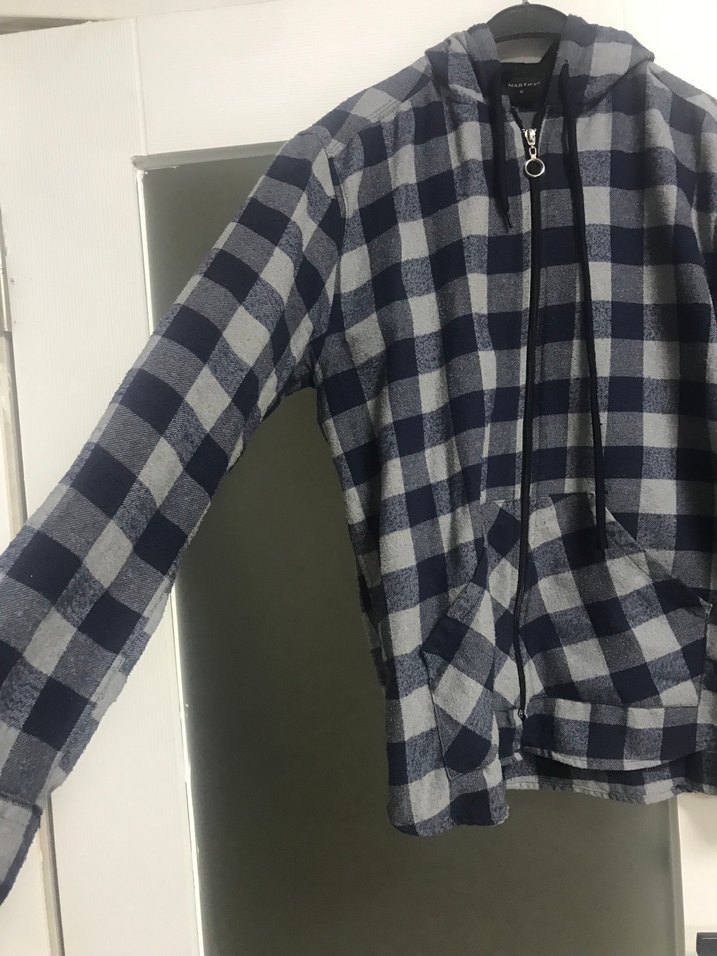 Gri Ekose Desenli Kapüşonlu Polar Ceket - Görsel 2