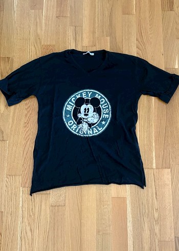m Beden Siyah Mickey Mouse Baskılı Tişört