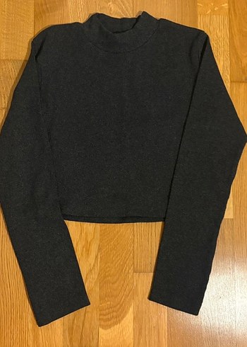 Kadın Gri Boğazlı triko crop - Görsel 3