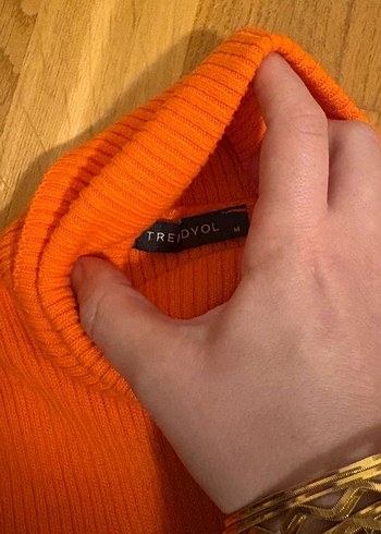 Turuncu Kadın Boğazlı Triko Kazak - Görsel 3