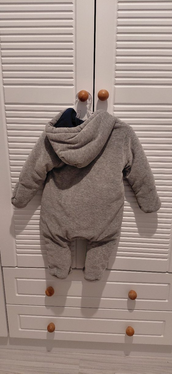 Kapüşonlu Gri Erkek Bebek Tulum - Görsel 2