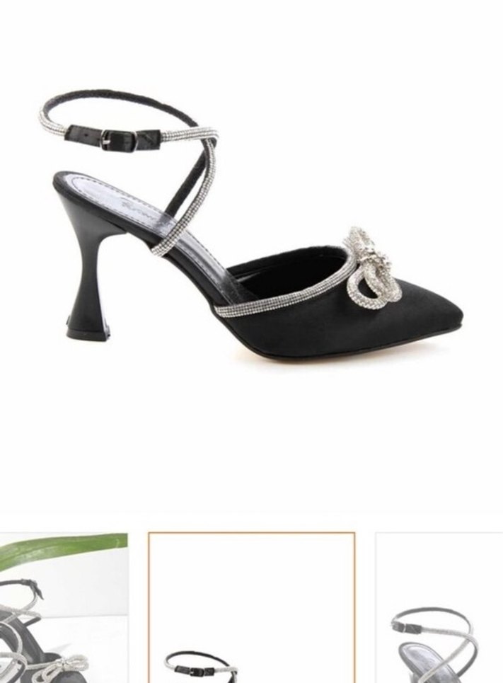 Siyah Taşlı Topuklu Ayakkabı - Görsel 5