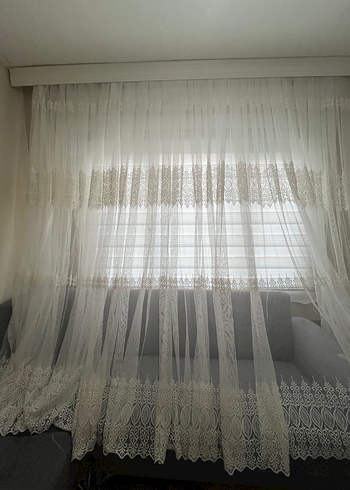 İşlemeli Beyaz Tül Perde 2 Tane - Görsel 2
