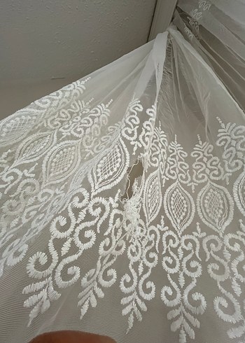 İşlemeli Beyaz Tül Perde 2 Tane - Görsel 5