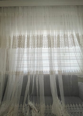İşlemeli Beyaz Tül Perde 2 Tane - Görsel 3