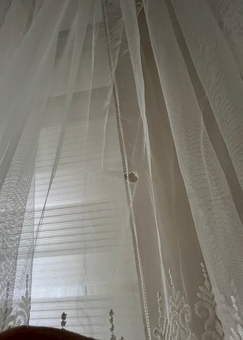 İşlemeli Beyaz Tül Perde 2 Tane - Görsel 4