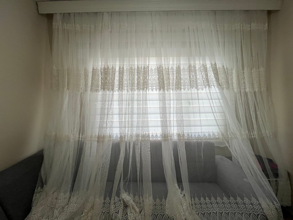 İşlemeli Beyaz Tül Perde 2 Tane - Görsel 3