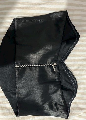 Siyah Saten Fitted Şık Balenli Korse Crop - Görsel 2