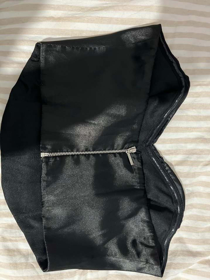 Siyah Saten Fitted Şık Balenli Korse Crop - Görsel 2