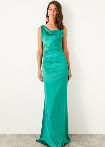 Yeşil Drapeli Straplez Midi Elbise - Görsel 2