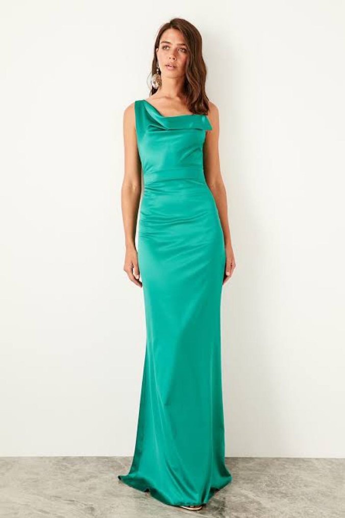 Yeşil Drapeli Straplez Midi Elbise - Görsel 2