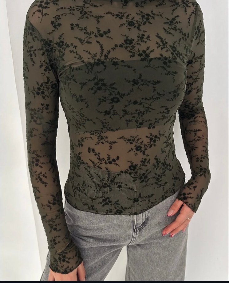 Dantel Detaylı Yüksek Yakalı Kadın Bluz - Görsel 2