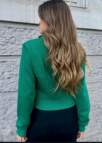 Yeşil Fermuarlı Kısa Kadın Bomber Ceket - Görsel 3