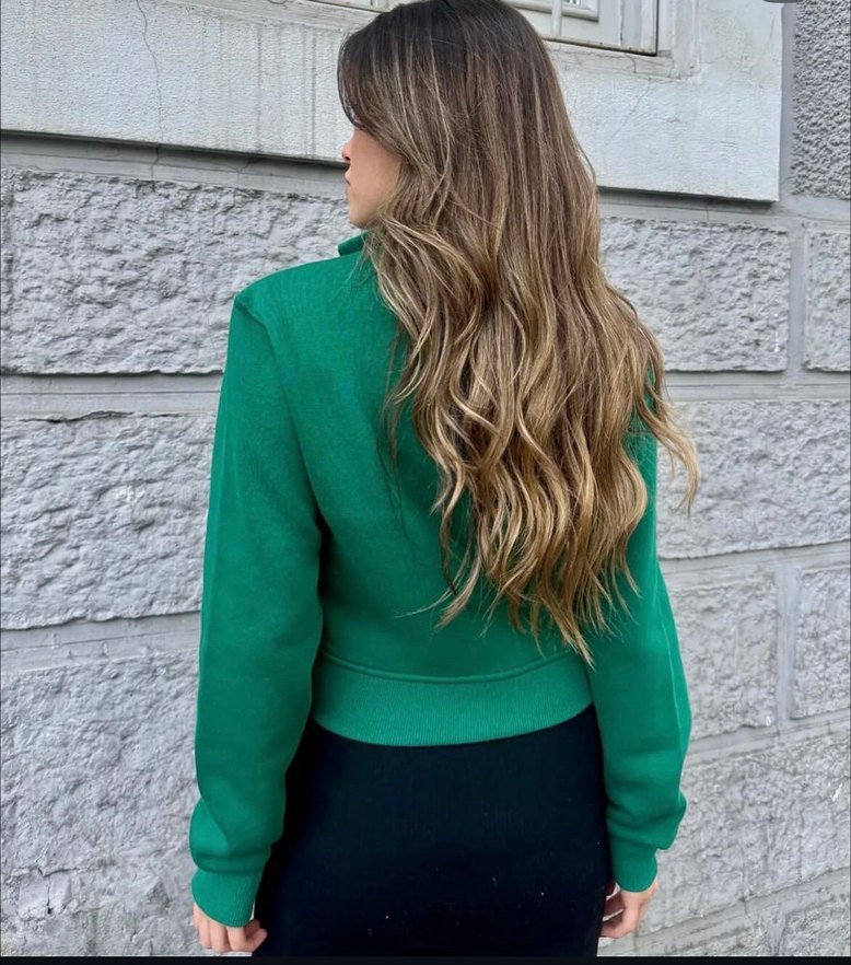 Yeşil Fermuarlı Kısa Kadın Bomber Ceket - Görsel 3