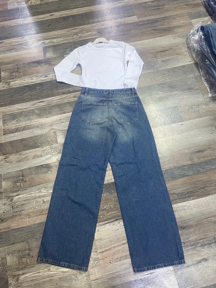 Bol Kesim Gri Denim Kadın Pantolon - Görsel 2