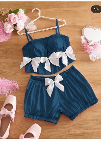 Bordo Saten Mini İkili Pijama Takımı - Görsel 4