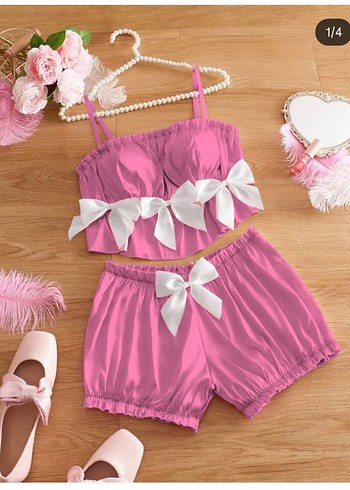 Bordo Saten Mini İkili Pijama Takımı - Görsel 7