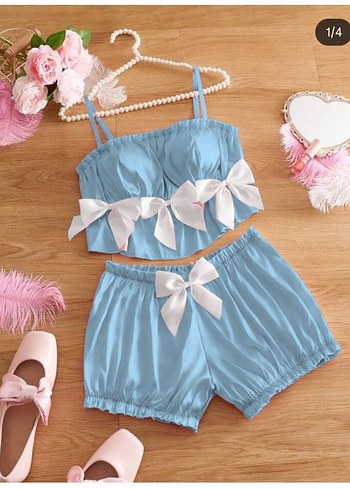 Bordo Saten Mini İkili Pijama Takımı - Görsel 2