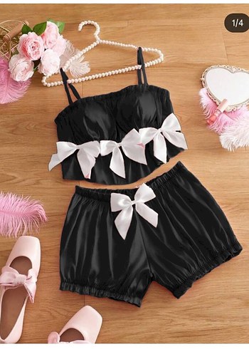 Bordo Saten Mini İkili Pijama Takımı - Görsel 8